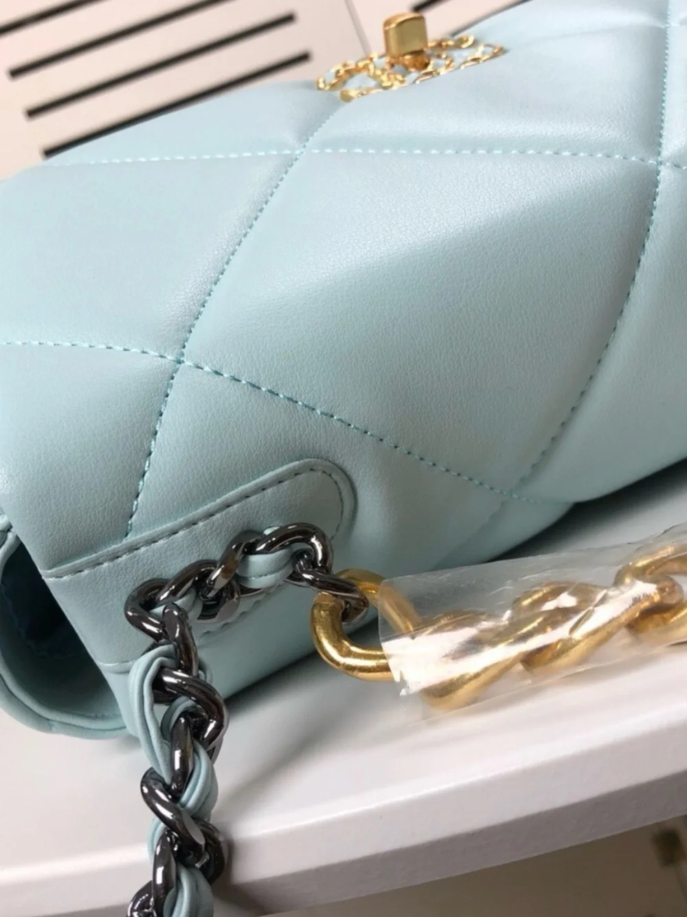 CC quilted leather flap shoulder bag